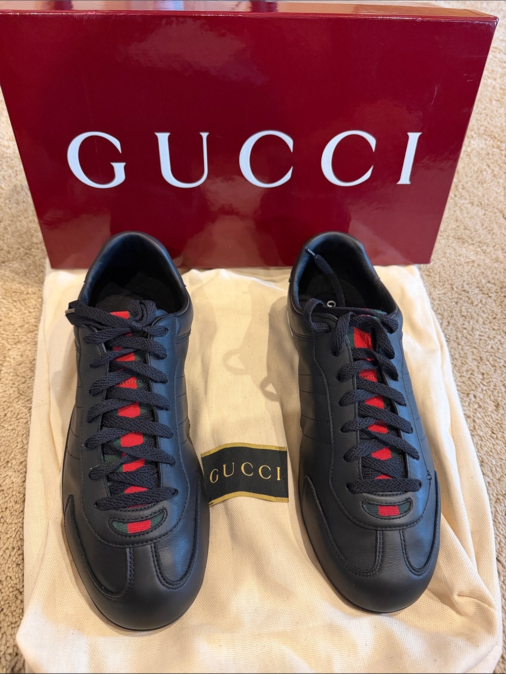 🔥Gucci Men's Black Shift Leather Low-Top Sneakers🔥
